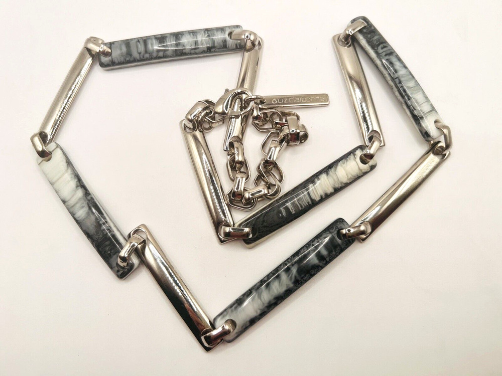 Vintage Designer LIZ CLAIBORNE Marble Acrylic & Metal Chain Link Belt